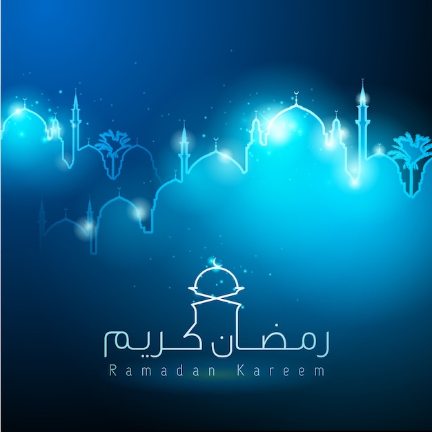 ramadan kareem mosquée islamique silhouette lueur fond clair