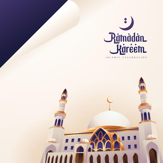 Ramadan Kareem Mosquée Or Blanc Bleu Couleur Fond Célébration Islamique