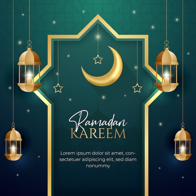 Vecteur ramadan kareem avec ornement islamique illustration de lune croissante lanterne étoiles