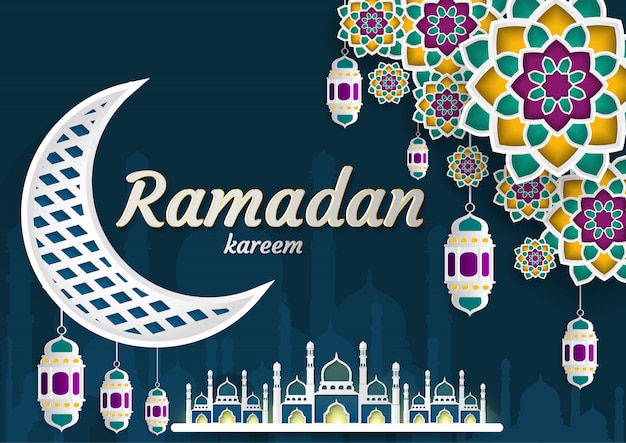 Vecteur ramadan kareem de papier de conception d'invitations coupé islamic. illustration vectorielle