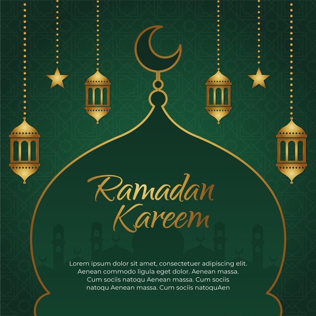 Ramadan kareem post sur les réseaux sociaux fête islamique verte ramadan mubarak lanterne croix de lune bannière