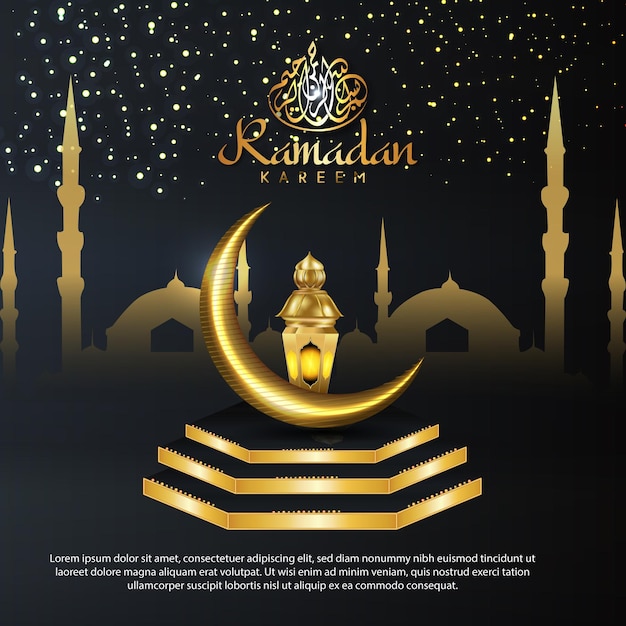 Ramadan kareem salutations islamiques fond décoratif avec vecteur premium ornement doré