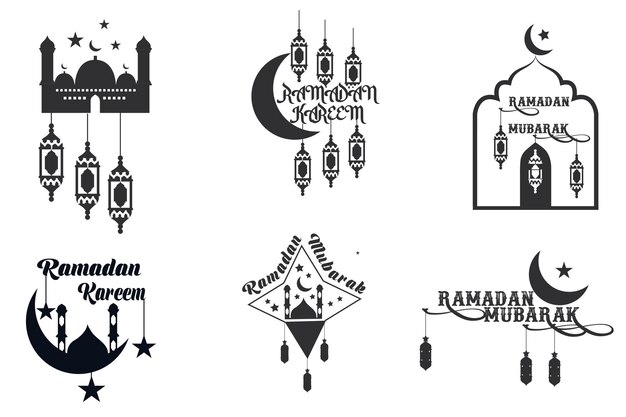 Vecteur ramadan kareem typography bundle avec une mosquée