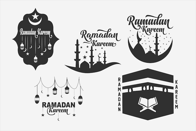 Vecteur ramadan kareem typography bundle avec une mosquée