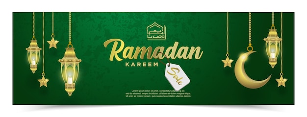 Ramadan Kareem Vert Avec Lanternes De Luxe Et Croissant De Lune