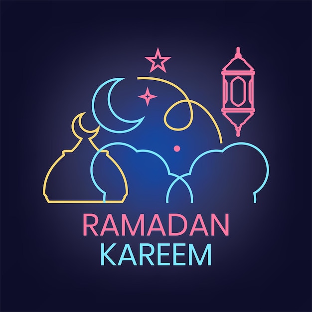Vecteur ramadan karem avec un design au néon