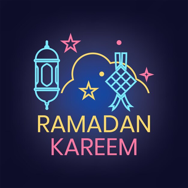 Vecteur ramadan karem avec un design au néon