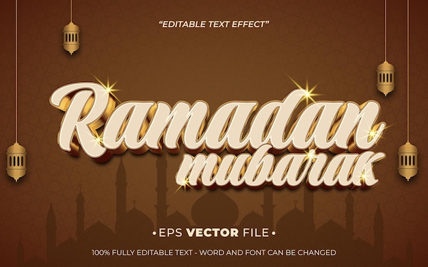Ramadan Mubarak effet de texte 3D vecteur et arrière-plan modifiables