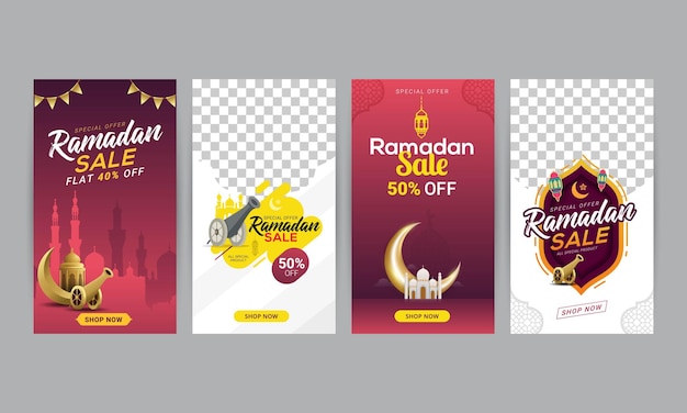 Ramadan Vente Histoires De Médias Sociaux Bannière Remise Promotion Illustration Vectorielle