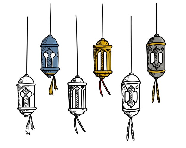 Ramdhan Lampe Lanterne Vecteur Croquis Style Illustration Set Collection