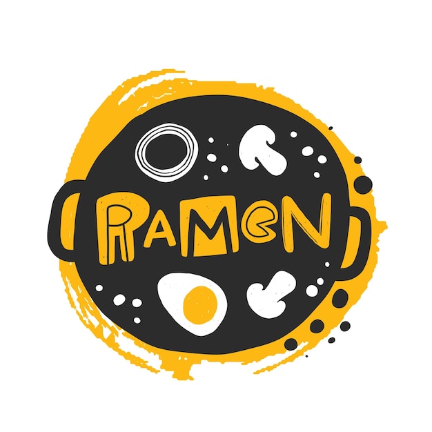 Ramen Vector Illustration Dessinée à La Main Plat Japonais Traditionnel Avec Des œufs De Nouilles Et Des Légumes