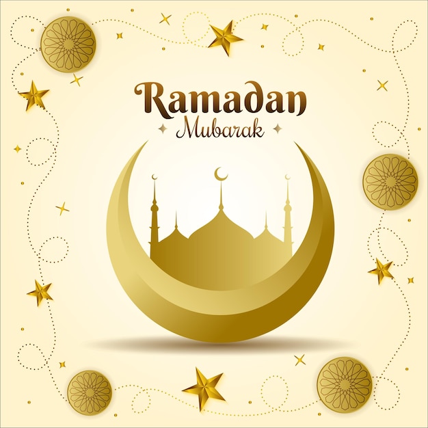 Ramzan Mubarak Saluant Avec La Structure De La Mosquée Islamique Et Le Vecteur De La Lune De L'aïd