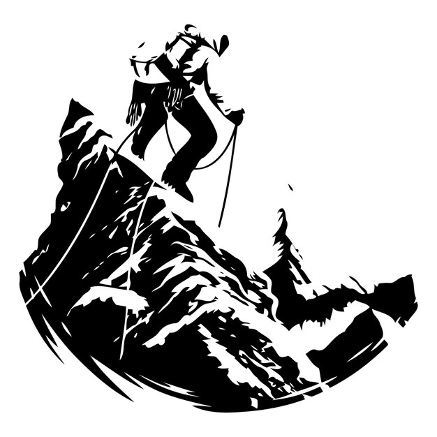 Vecteur randonneur au sommet d'une montagne illustration vectorielle dans le style rétro