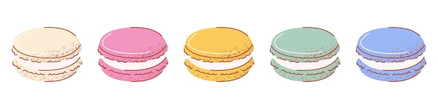 Une rangée de macarons colorés sur un fond blanc