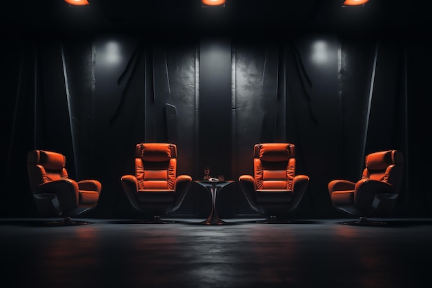 Vecteur rangées de fauteuils en cuir brun dans une salle de cinéma vide dans un cinéma stage lights studio