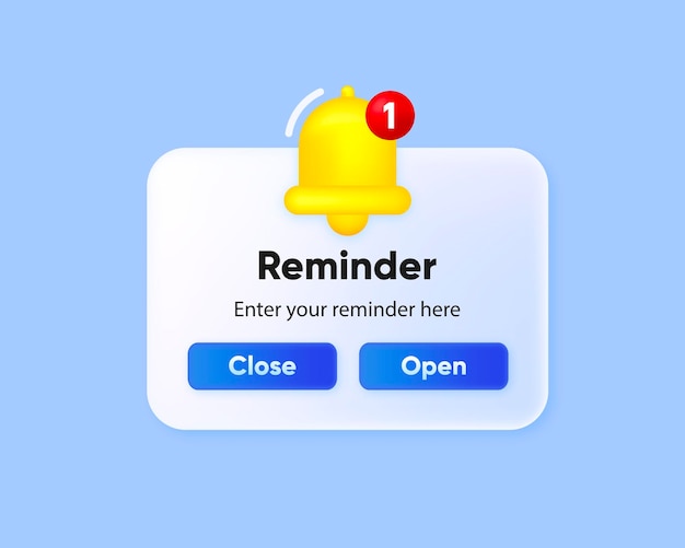 Rappel dans la conception 3D Page Notifications Rappel et calendrier des événements de planification d'entreprise Alerte