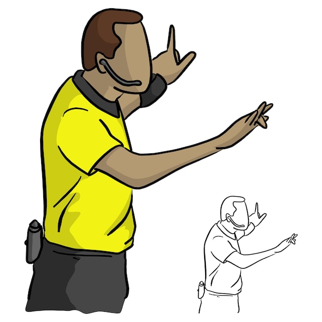 Vecteur rapprochement arbitre masculin avec chemise jaune illustration vectorielle croquis doodle dessiné à la main