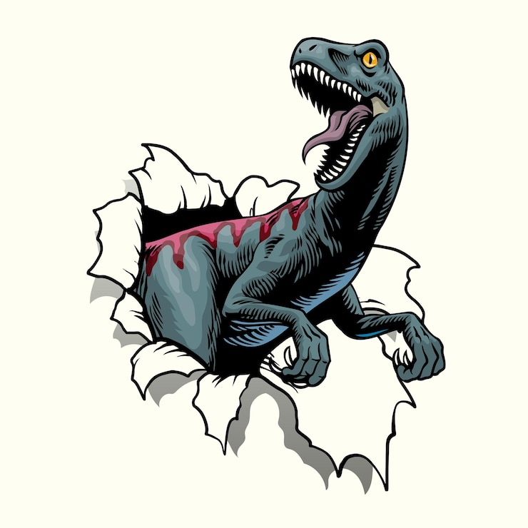 Vecteur raptor dessiné à la main sortant du papier cassé