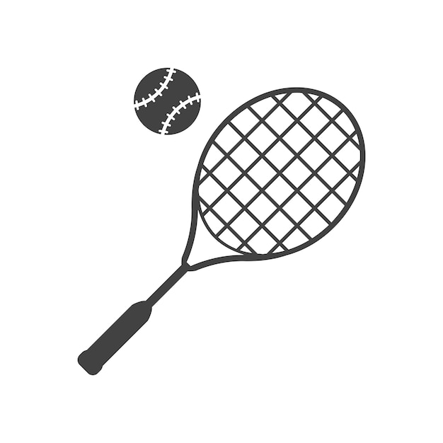 Raquette de tennis et balle icône noire isolée sur fond blanc Grand tennis Illustration vectorielle Symbole du sport Silhouette pictogrammes tennis