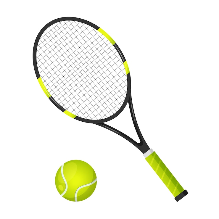 Vecteur raquette de tennis et balle isolées sur fond blanc