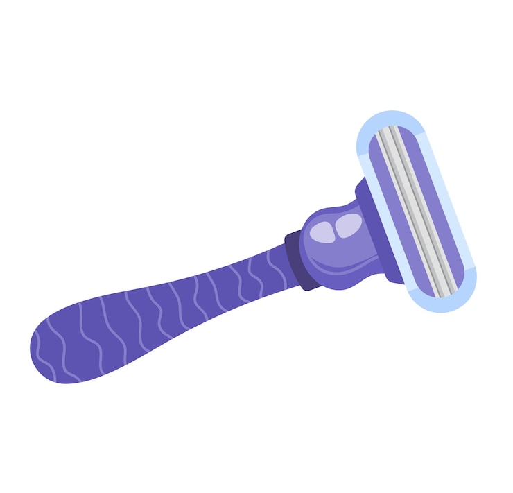 Vecteur rasoir violet de style dessin animé avec double lame outil d'hygiène personnelle pour le rasage et les soins du corps illustration vectorielle
