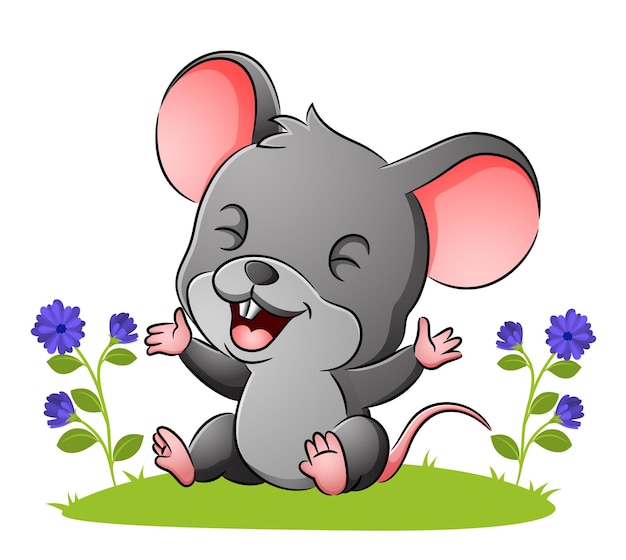 Le Rat Mignon Est Assis Sur Le Jardin De L'illustration