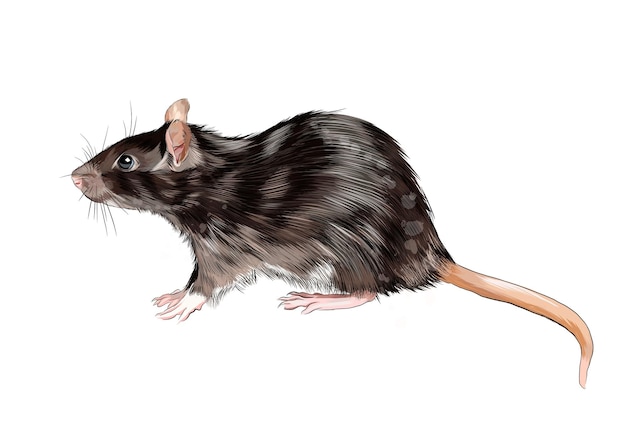 Vecteur rat, souris d'une éclaboussure d'aquarelle, dessin coloré.