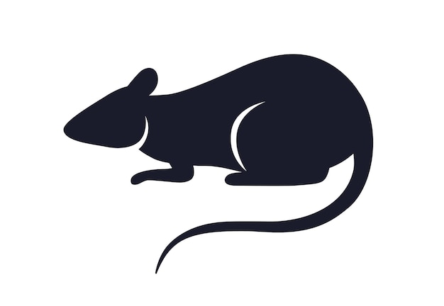 Vecteur rat, souris, silhouette noire, vue latérale. animal rongeur avec queue, profil de ravageur. symbole d'horoscope de l'astrologie du zodiaque chinois oriental. illustration vectorielle plate isolée sur fond blanc