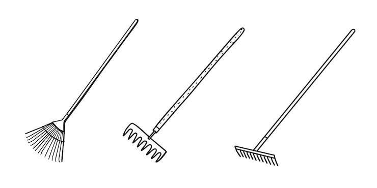 Vecteur râteau pour ameublir le sol. illustration vectorielle dans le style doodle