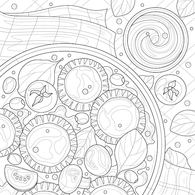 Vecteur ravioli aux champignons et épinardslivre de coloriage antistress pour enfants et adultes