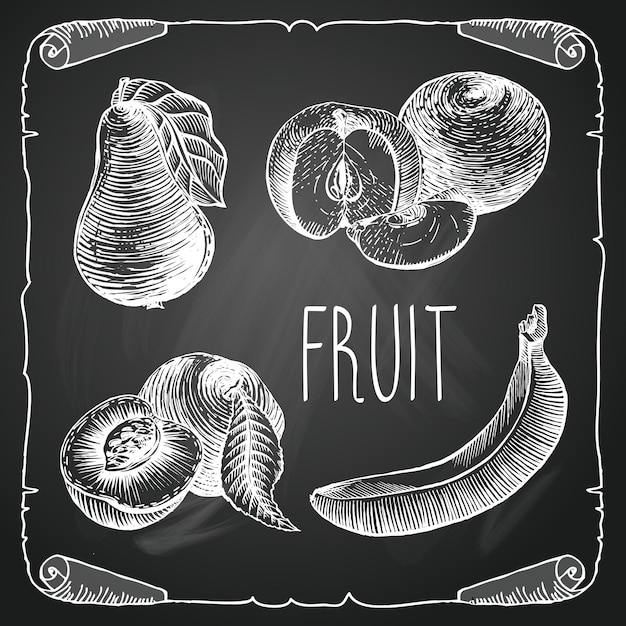 Vecteur rawing de fruits sur tableau noir