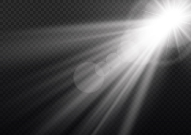 Rayons d'éblouissement du soleil lumière parasite Lumière du soleil blanche Étoile scintille Projecteur rougeoyant Effet bokeh vecteur