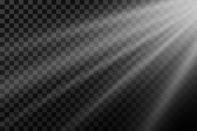 Des rayons d'étoiles blancs et des projecteurs La lumière du soleil Une lumière brillante réaliste explose sur un fond transparent