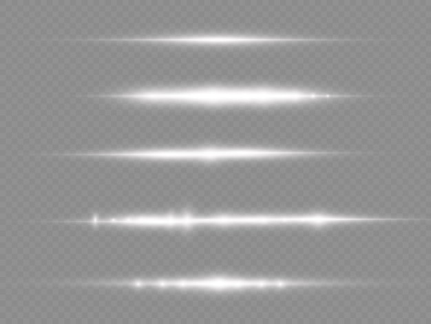 Les Rayons Lumineux Clignotent Des Fusées éclairantes Horizontales Blanches Pack De Faisceaux Laser Brillent Une Ligne Blanche Belle Fusée