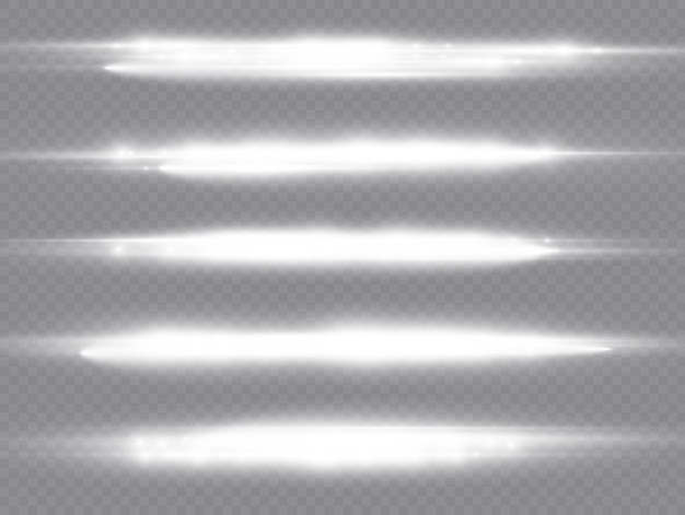 Vecteur les rayons lumineux clignotent des fusées éclairantes horizontales blanches pack de faisceaux laser brillent une ligne blanche belle fusée