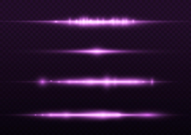 Les Rayons Lumineux Clignotent Des Fusées éclairantes Horizontales Violettes Pack De Faisceaux Laser Brillent Une Ligne Violette Belle Fusée