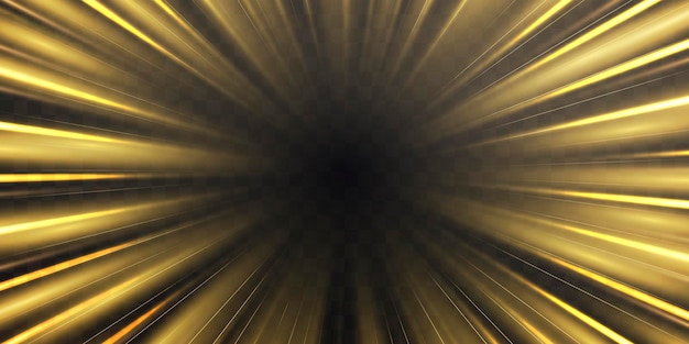 Rayons de vitesse radiale flux de néon lumineux zoom en mouvement effet de lueur dorée lignes de vitesse traces de lumière