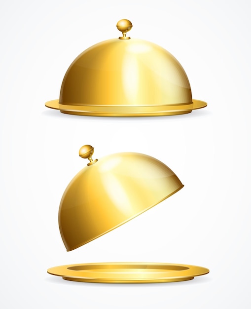 Vecteur réaliste 3d détaillé brillant golden restaurant cloche set vector