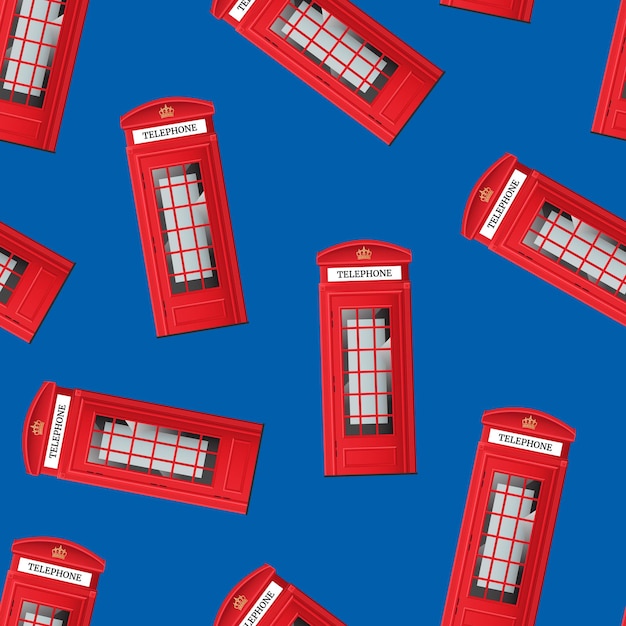 Vecteur réaliste détaillée 3d red london street phone booth seamless pattern background illustration vectorielle du symbole du tourisme traditionnel britannique