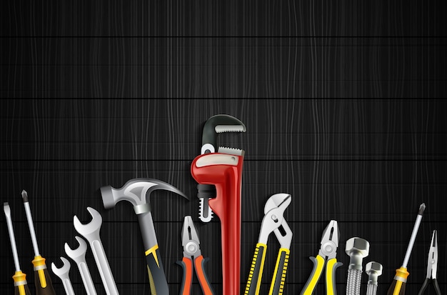 Réaliste des outils de plombier sur fond en bois