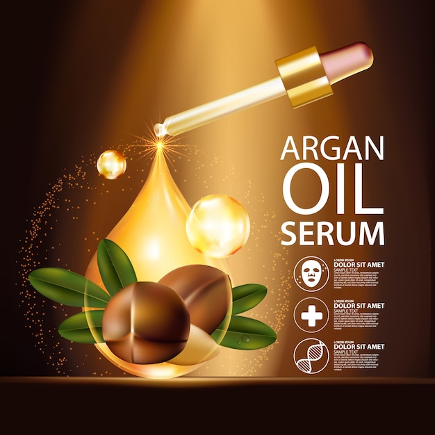 Realistic illustration cosmetic  with ingredients argan oil skincare cosmetic 