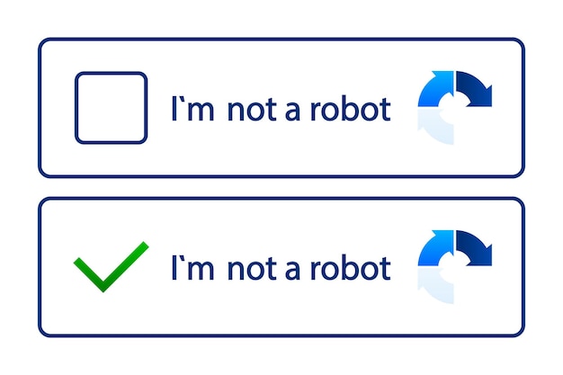 Vecteur recaptcha je ne suis pas un robot recaptcha confirmé je ne suis pas un bouton robot concept de sécurité internet bannière pour site web ou application illustration vectorielle