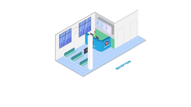 Réception De L'hôpital Vue Isométrique Ambulance Hospitalière Illustration Vectorielle Isométrique Isolé Traitement Médical Et Soins De Santé