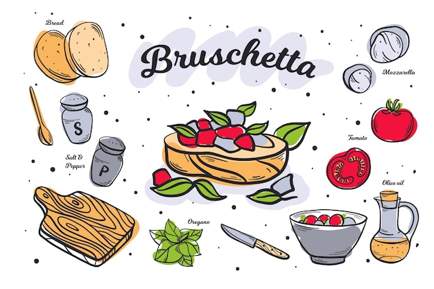 Recette De Bruchetta Dessinée à La Main