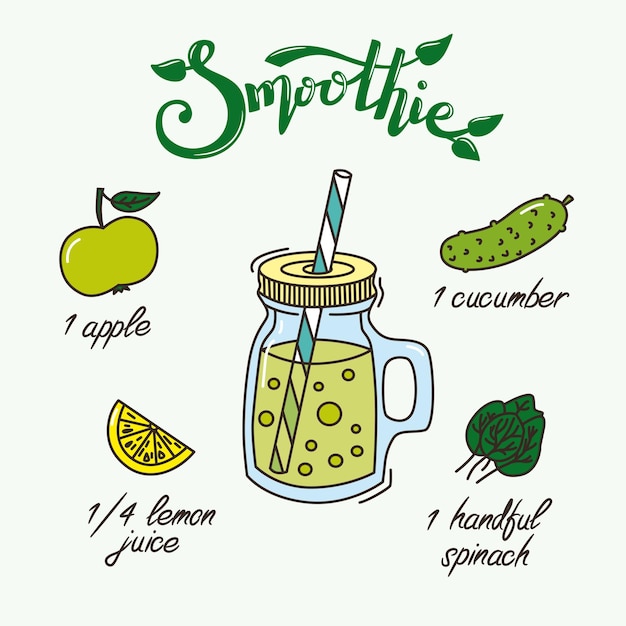 Vecteur recette infographique de smoothie vert