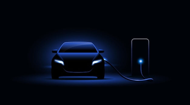 Recharge de voiture électrique à la station de charge Concept de véhicule électrique Illustration vectorielle