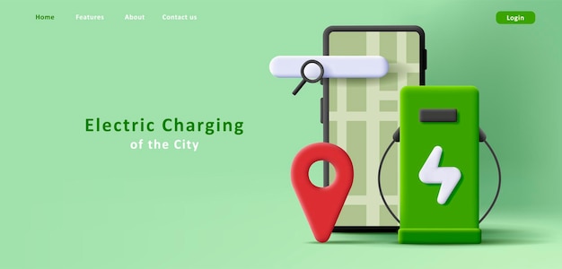 Recherche d'application de point de charge électrique sur la carte pour l'illustration 3d du chargeur smartphone