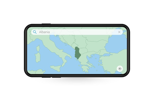 Recherche De Carte De L'albanie Dans L'application De Carte Smartphone. Carte De L'albanie Dans Le Téléphone Portable.