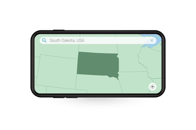 Recherche De Carte Du Dakota Du Sud Dans L'application De Carte Smartphone. Carte Du Dakota Du Sud Dans Le Téléphone Portable.