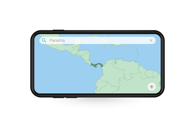 Recherche de carte du Panama dans l'application de carte Smartphone. Carte du Panama en téléphone portable.
